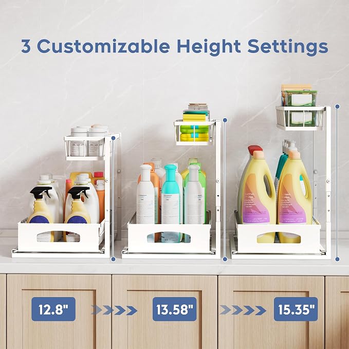 Under Sink Organizer, 2 Pack Height Adjustable Cabinet Organizer - Image 3