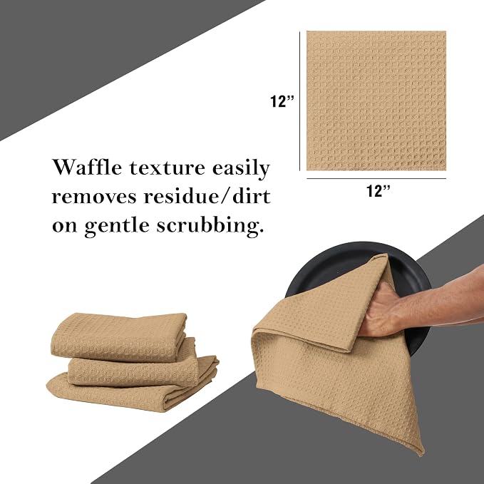 Beige Waffle Dishcloths, 12x12 Inch, 100% Cotton, Quick Drying, Machine Washable - Image 5