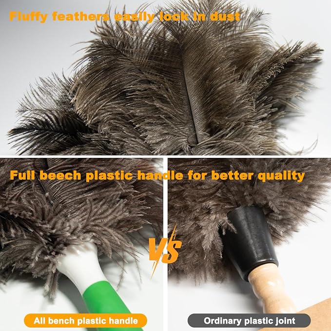 Genuine Ostrich Feather Duster 16 Inch Reusable Fluffy Soft Car Blind Baseboard - Image 3