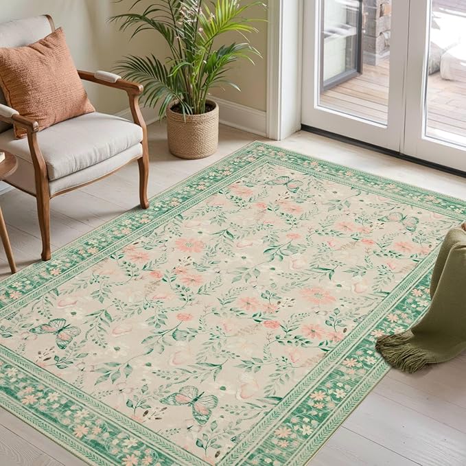 Entryway Rug, 3x5 Washable Area Rug, Non Slip Low Pile Small Carpet by Rugxara
