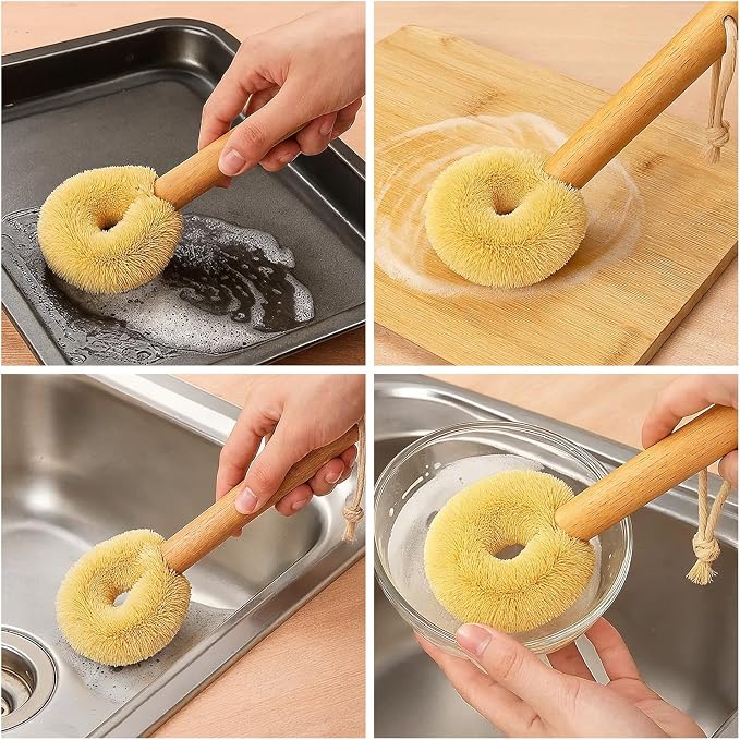 Coconut Fiber Dish Brush with Handle – Natural Dish Scrubber Brush - Image 6