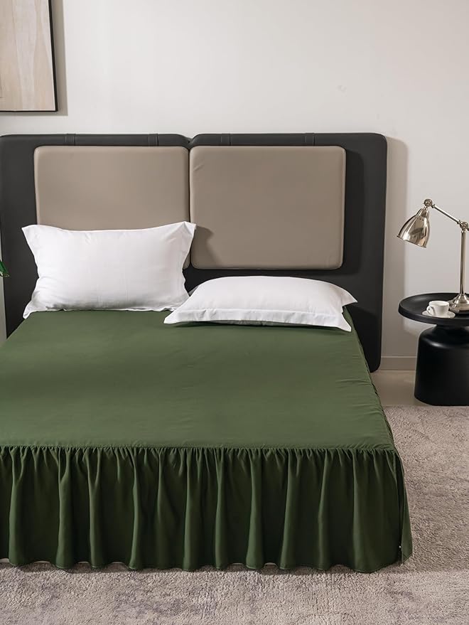 Bed Skirt Twin Size Ruffled Bed Skirt with Split Corners, 14 Inch Drop Dust Ruffle Bed Skirts with Platform,Green
