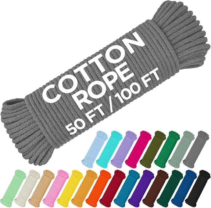 TECEUM Cotton Rope 3/16” – 100 FT – Strong All-Purpose Braided Rope – Natural by TECEUM