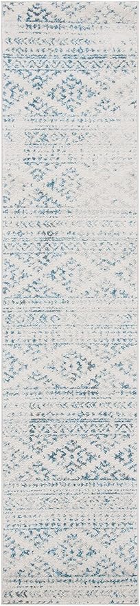 SAFAVIEH Tulum Collection Runner Rug - 2' x 15', Ivory & Turquoise, Moroccan Boho Tribal Design, Non-Shedding & Easy to Clean, Ideal for Living Room, Hallway, Foyer, Bedroom (TUL272E)