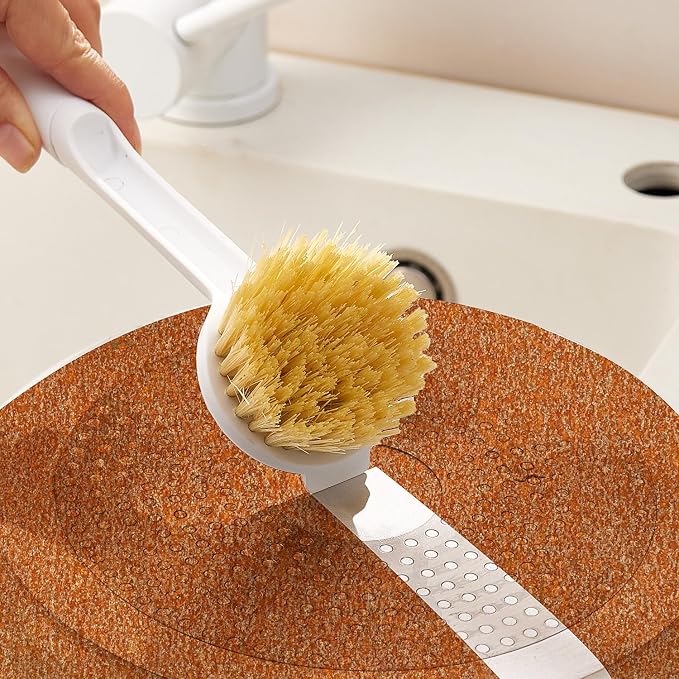 Kitchen Cleaning Brush, Pot Dish Brush Pots Comfortable Long Built-in Scraper - Image 6