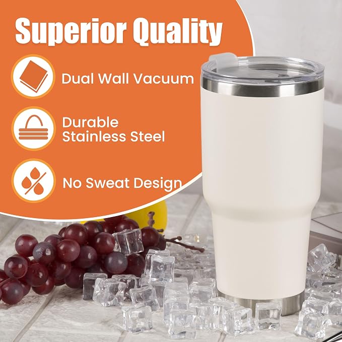D·S 30oz Cream Tumbler Stainless Steel Insulated Travel Mug - Image 5