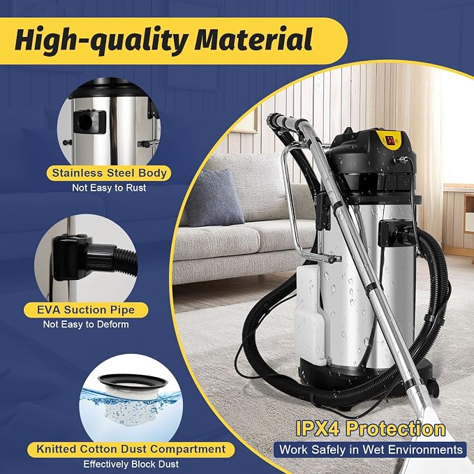 40L Commercial Carpet Cleaner Machine, 1034W Heavy Duty Wet Dry Vacuum Cleaner - Image 5