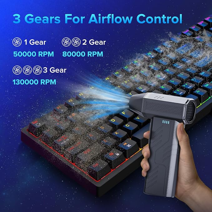 Compressed Air Duster, 8000mAh 130, 000 RPM Keyboard Cleaner, Replace - Image 6