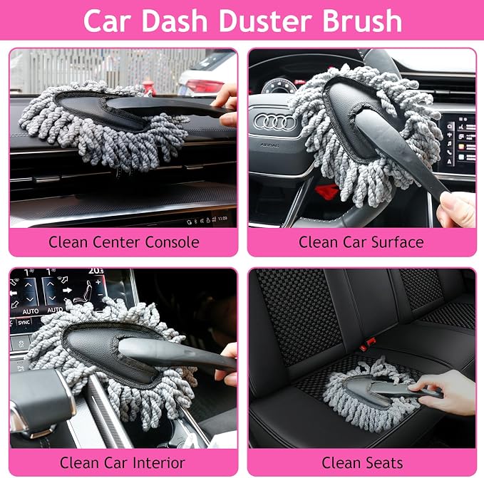THINKWORK Pink Car Duster Interior Kit, Perfect Car Detailing Brush Kit - Image 5