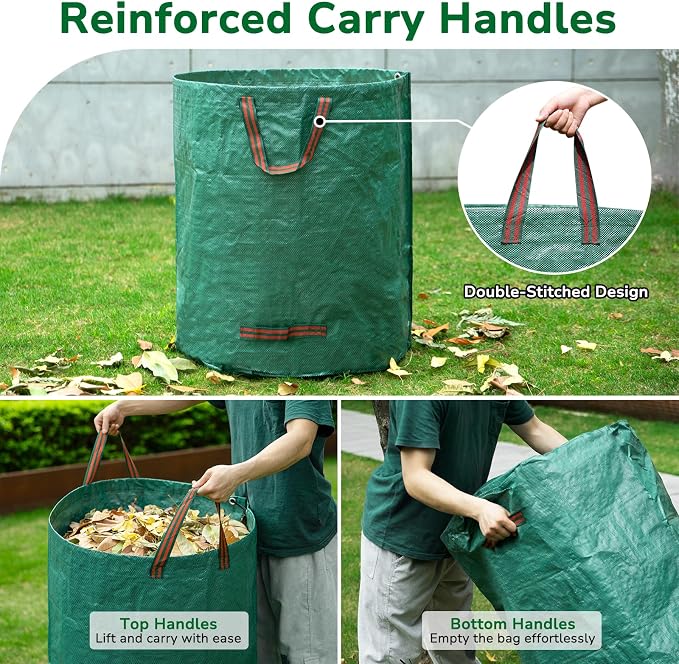 GreatBuddy 72 Gallon Reusable Yard Waste Bag, Heavy Duty, 3 Pack Upright Lawn - Image 4