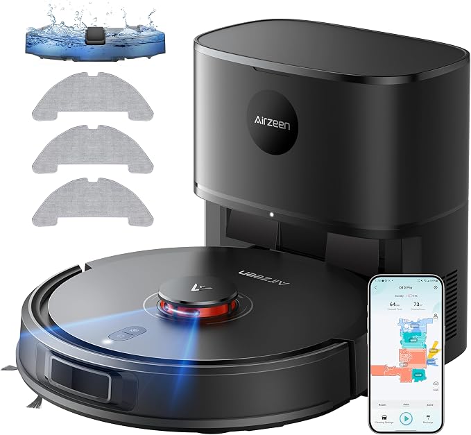 Robot Vacuum and Mop, Self-Emptying Robot Vacuum Cleaner by Airzeen