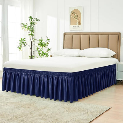 Biscaynebay Wrap Around Bed Skirts for King & Cal King Beds 15" Drop, Navy Adjustable Elastic Dust Ruffles Easy Fit Wrinkle & Fade Resistant Silky Luxurious Fabric Machine Washable