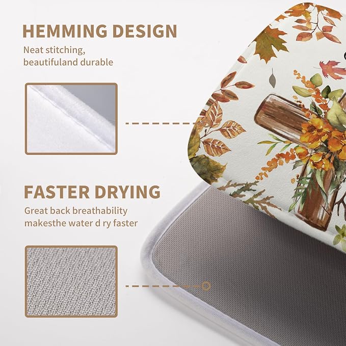 Fall Drying Mat for Kitchen Counter Autumn Thanksgiving Pumpkin Cross Dish Mat - Image 4