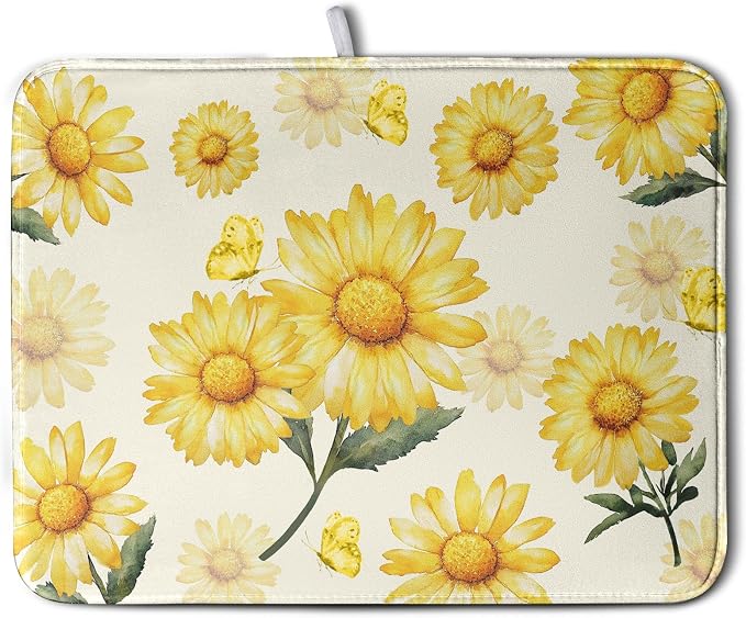 Yellow Sunflower Dish Drying Mat by Kwlegh