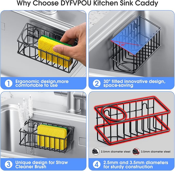 Kitchen Sink Organizer, Strong Adhesive Mount Detachable Sponge Holder - Image 3