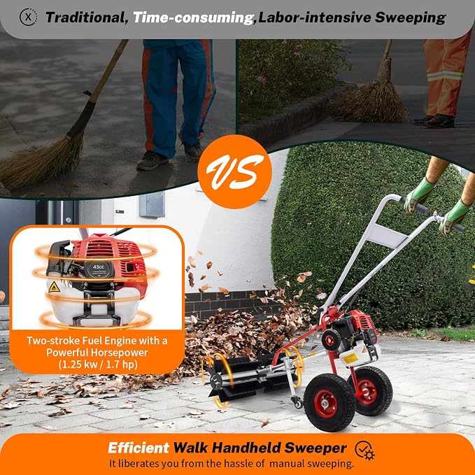 43cc 2-Stroke 1.7hp Portable Gas Power Held Sweeper Broom, 1250w Cleaning - Image 6