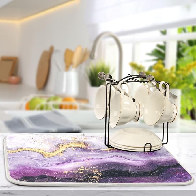Marble Purple Gold Dish Drying Mat - Image 5
