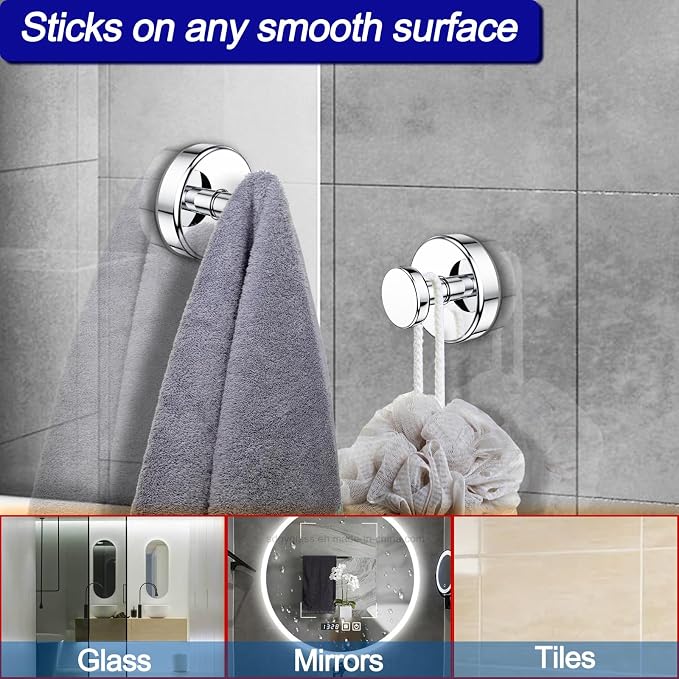 Suction Cup Hooks for Shower, Removable Towel Hooks for Bathroom Window Glass - Image 3