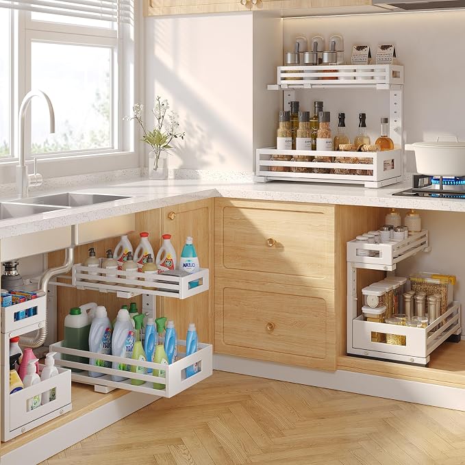 2-Pack Under Sink Organizers and Storage, 2-Tier L Shape Pull Out Cabinet - Image 6