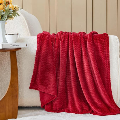 NEWCOSPLAY Super Soft Throw Blanket Red Premium Silky Flannel Fleece Leaves Pattern Lightweight Bed Blanket All Season Use (Red, Throw(50"x60"))