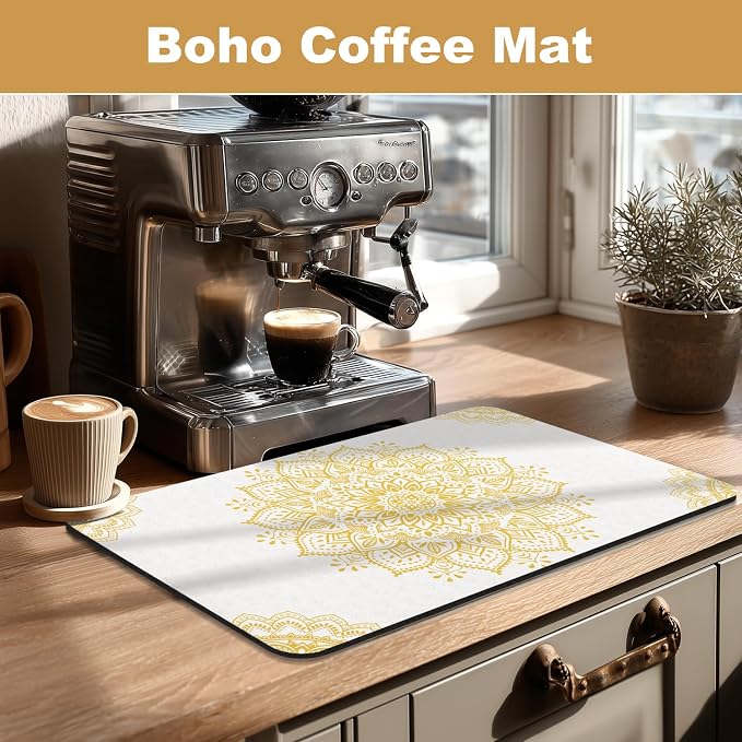 Yamaziot Boho Coffee Mat 12"x20", Floral Dish Drying Mat - Image 5