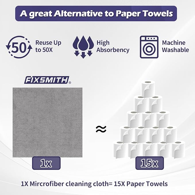 FIXSMITH Microfiber Cleaning Cloth Roll -75 Pack, Microfiber Towel Roll Tear - Image 5