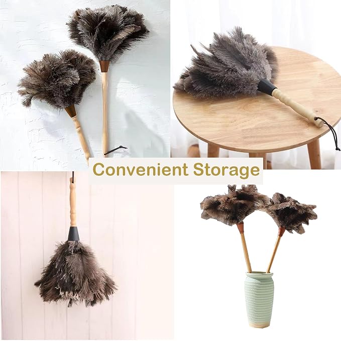 Ostrich Feather Dusters, Naturally Soft, Solid Wood Handle, 17.3'' Long - Image 4