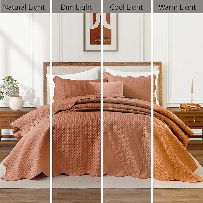 IR Imperial Rooms California King Quilt Bedding Set Size (118"x106") + 2 Pillow Shams (20" x 36"+ 2") - 3 Pcs All Season Reversible Microfiber Coverlet Embossed Quilt Bedspread (Rust)