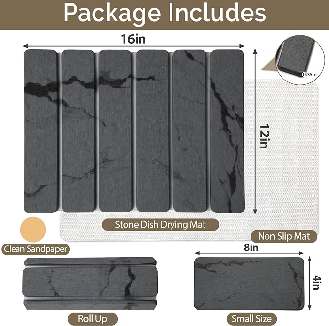 Large Stone Dish Drying Mat for Kitchen Counter, Foldable Water Absorbing - Image 2