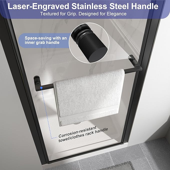 Frameless Pivot Shower Door 28"-30" W x 72" H, Swing Shower Glass Doors - Image 3
