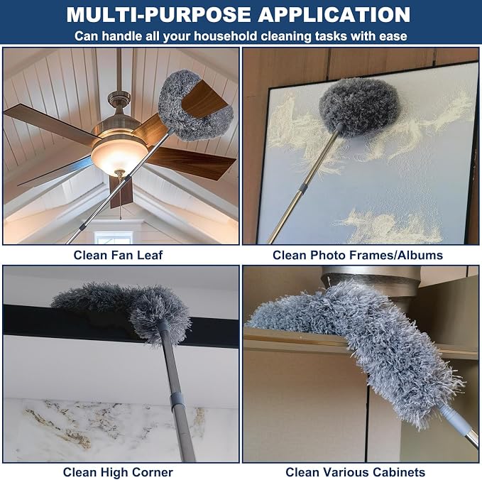 20+ Ft High Reach Ceiling Fan Duster &Microfiber Feather Brush Duster - Image 5