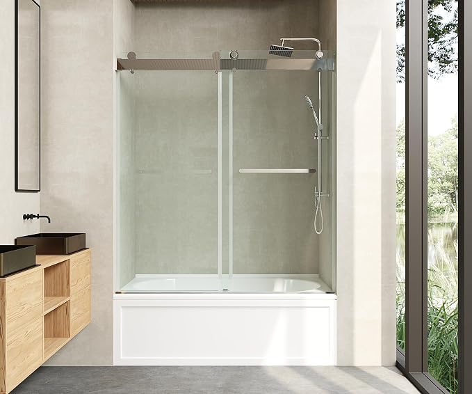 Frameless Soft-Close Bathtub Shower Door, 66 "H, 3/8" Clear Tempered Glass by CRISSENSSI