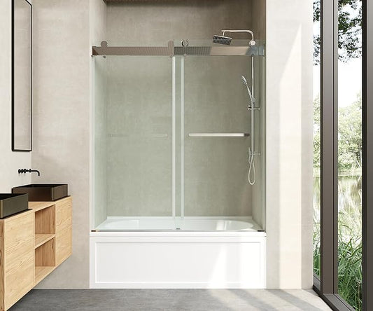 Frameless Soft-Close Bathtub Shower Door, 66 "H, 3/8" Clear Tempered Glass by CRISSENSSI