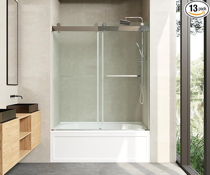 Frameless Soft-Close Bathtub Shower Door, 60 "H, 3/8" Clear Tempered Glass by CRISSENSSI