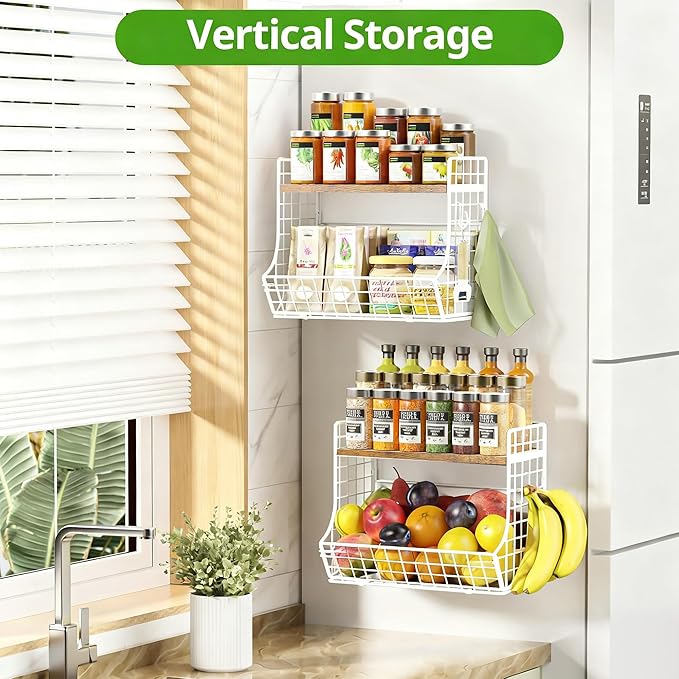 Magnetic Shelf for Fridge with Wood Lid, Fruit Potato and Onion Storage Bins - Image 5