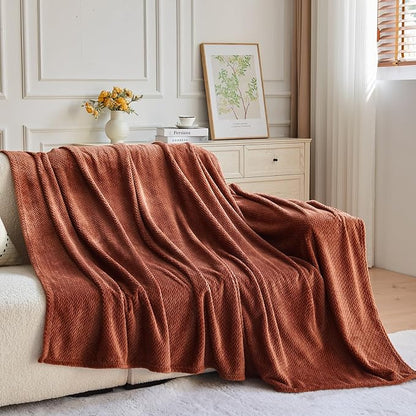 NEWCOSPLAY Super Soft Queen Blanket Coffee Premium Silky Flannel Fleece Leaves Pattern Lightweight Bed Blanket All Season Use (Coffee, Queen(90"x90"))