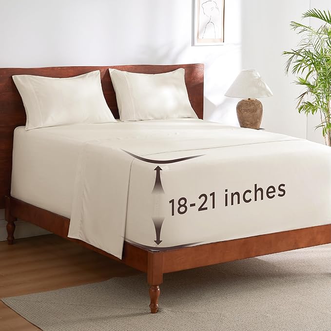 Bedsure Deep Pocket Full Size Bed Sheets Set - Fits Mattresses Up to 21 Inches Thick - 4 Piece GentleSoft Bed Sheets, Moisture Wicking, Soft & Cooling Bedsheet & Pillowcases, Easy & Secure Fit, Ivory