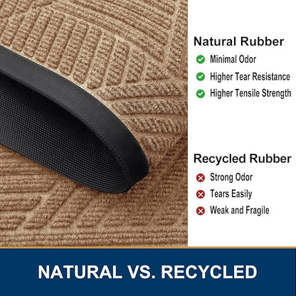 Smiry Front Door Mat Outside Entrance, Heavy Duty Sturdy Natural Rubber Doormat, Trap Dirt and Moisture, Easy Clean Low Profile Mats for Indoor Outdoor Entry, Irregular Triangle (71x47, Coffee)