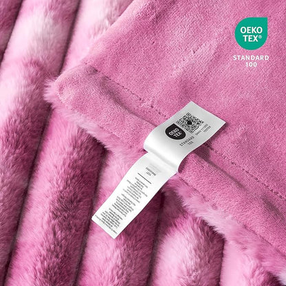 Cozy Bliss Faux Fur Throw Blanket for Couch, Cozy Warm Plush Striped Blanket for Sofa Bedroom Living Room, 108 * 90 Inches Tie-dye Pink