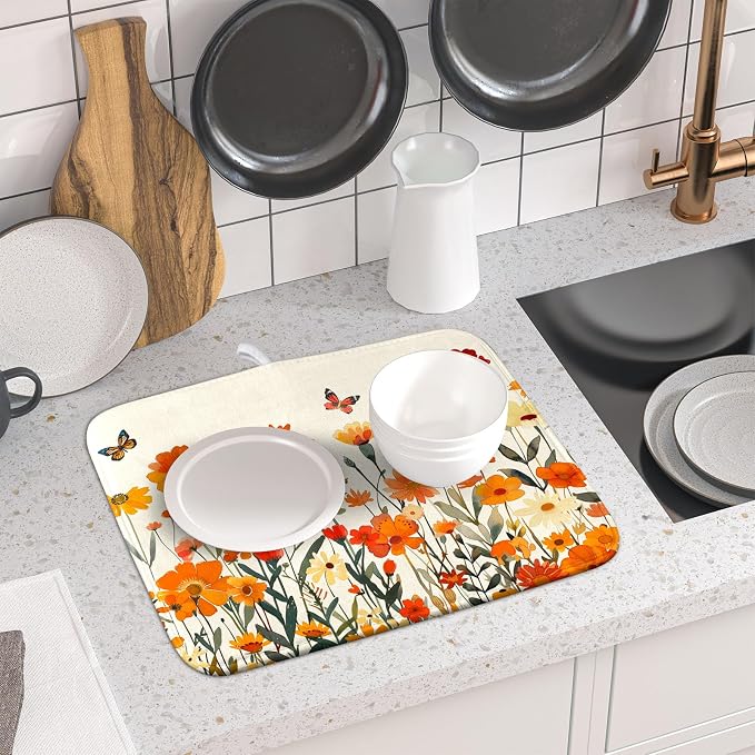 Fall Orange Wildflower Dish Drying Mat - Image 6