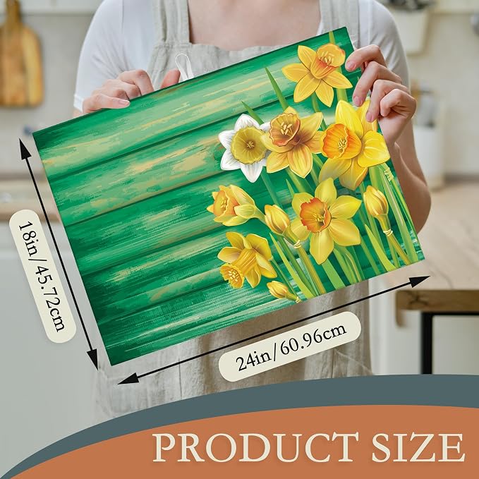 Yellow Daffodils Flowers Dish Drying Rack Mats Decor, Dish Pad Drying Mat - Image 2