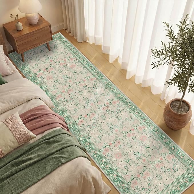 2'6" x 8' Floral Runner Rug, Washable Runners - Image 3