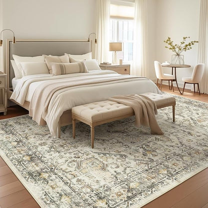 zesthome 6x9 Area Rug, Super Soft Washable Rugs for Living Room, Non-Slip Stain Resistant Vintage Rugs, Ultra-Thin Large Area Rugs (Beige/Brown,6'x9')