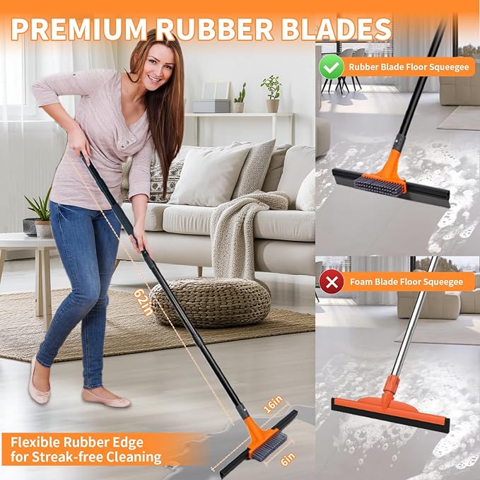 Rubber Floor Squeegee for Concrete Tile Floor, Large Water Squeegee Heavy Duty - Image 2