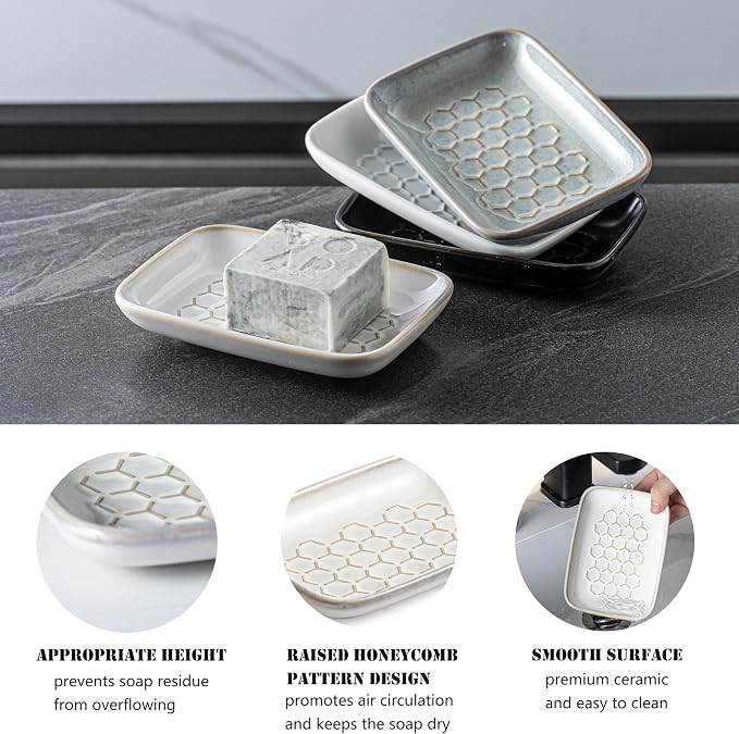 Gomakren Soap Dish for Shower, Bar Soap Holder, Ceramic Soap Dishes for Bar Soap - Image 4