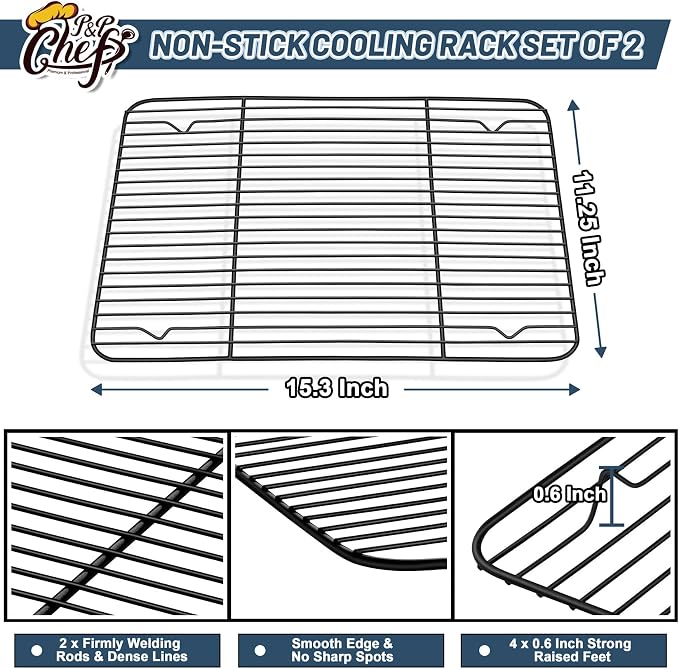 P&P CHEF Cooling Baking Rack Pack of 2, Stainless Steel Cooling Racks - Image 2