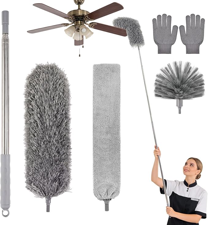 Cobweb Duster with Extension Pole, Washable Cleaning Microfiber Feather Duster by Unknown