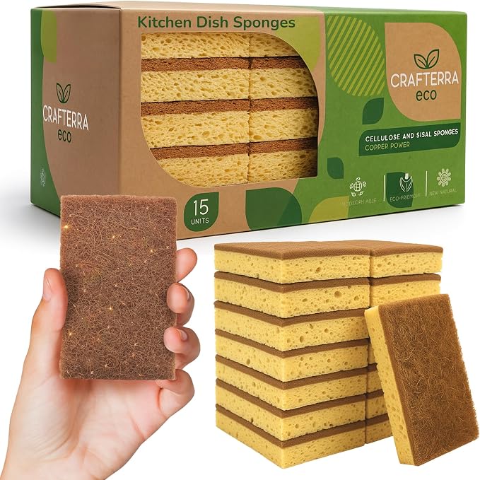 Natural Sponges for Dishes Washing Kitchen Cleaning Plant Based 15Pack Eco by Crafterra