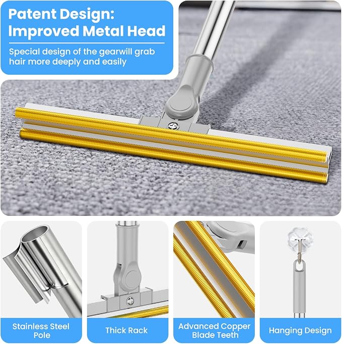 3 in 1 Carpet Rake for Pet Hair Removal, Tool Set of 3, 55” Long Handle Carpet - Image 4