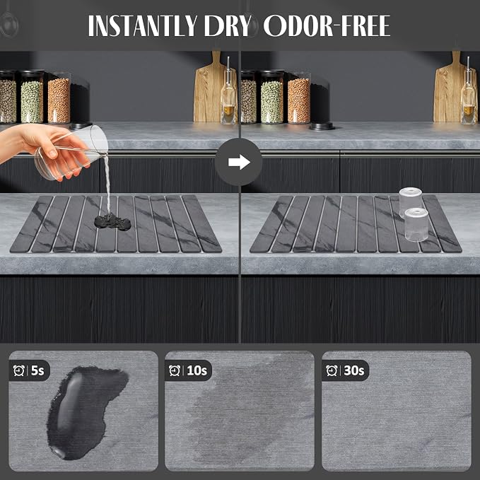 Large Stone Dish Drying Mats for Kitchen Counter, Fast Drying Collapsible - Image 2